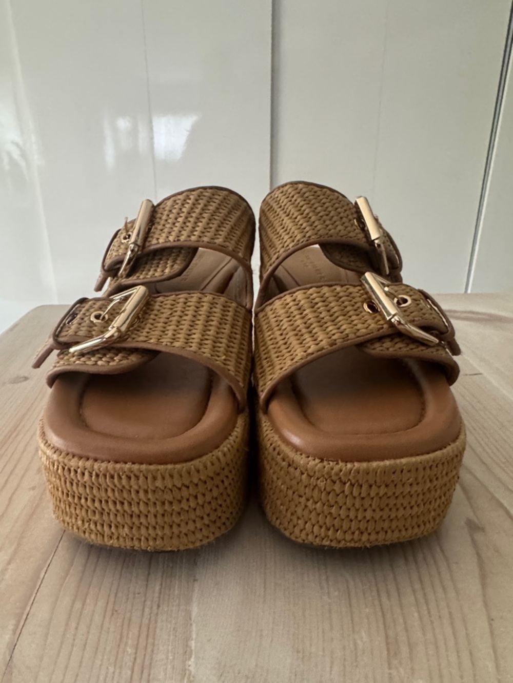 Marc Fisher Natural Braided Platform Slide Sandals with Buckles - Picture 2 of 7
